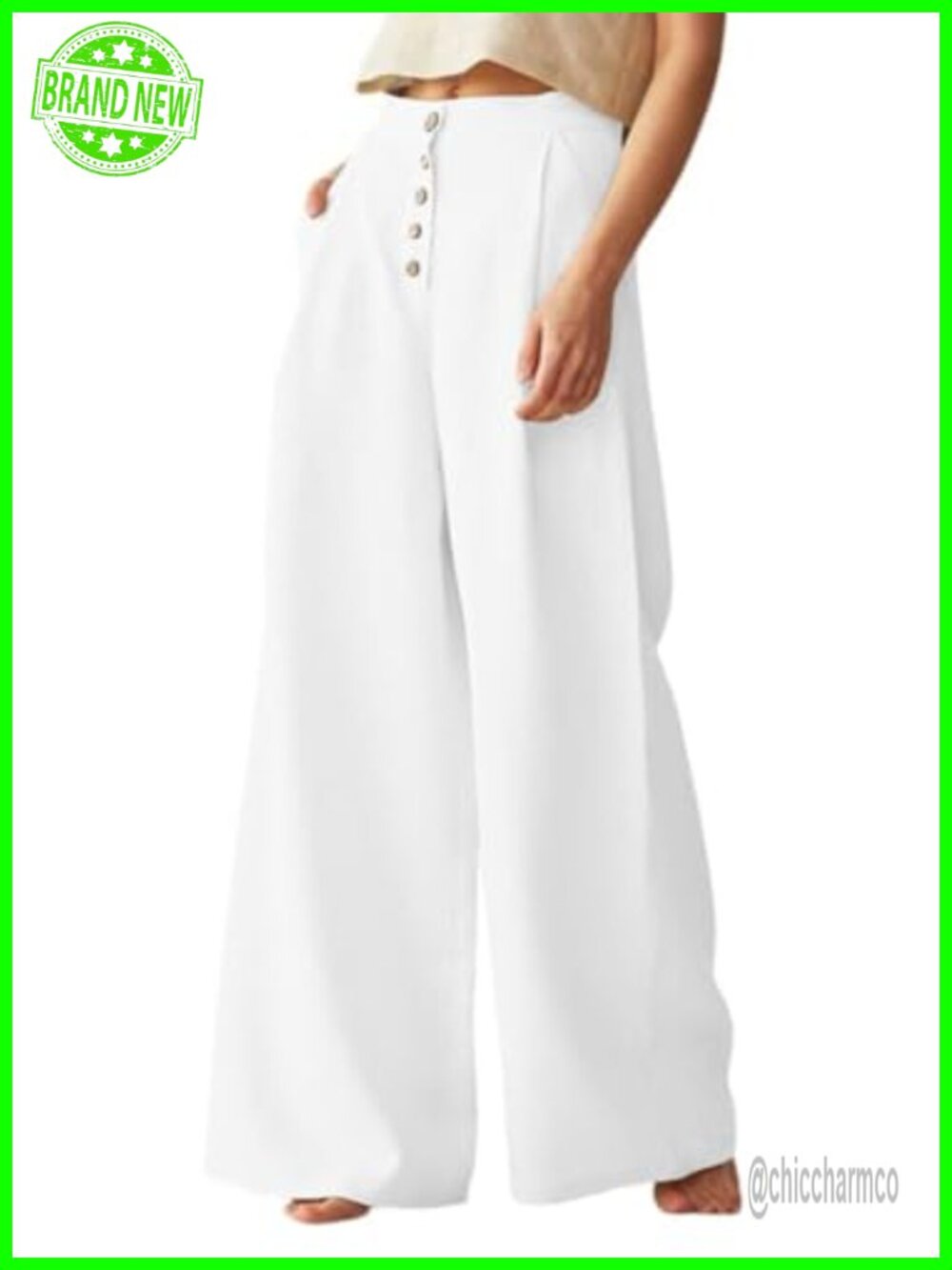 High Waisted Cotton Linen Palazzo Wide Leg Pants